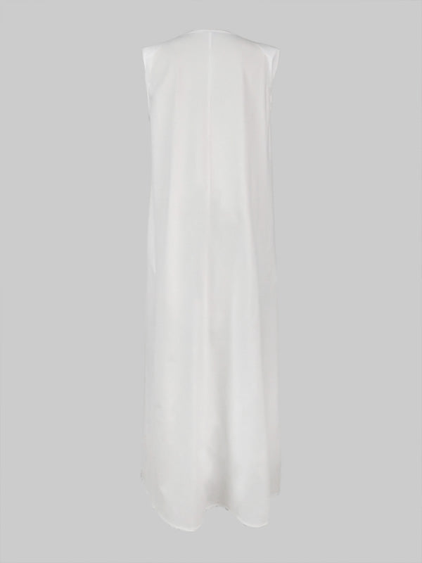 Loose Sleeveless Shoulder Pad Color Round-neck Maxi Dresses
