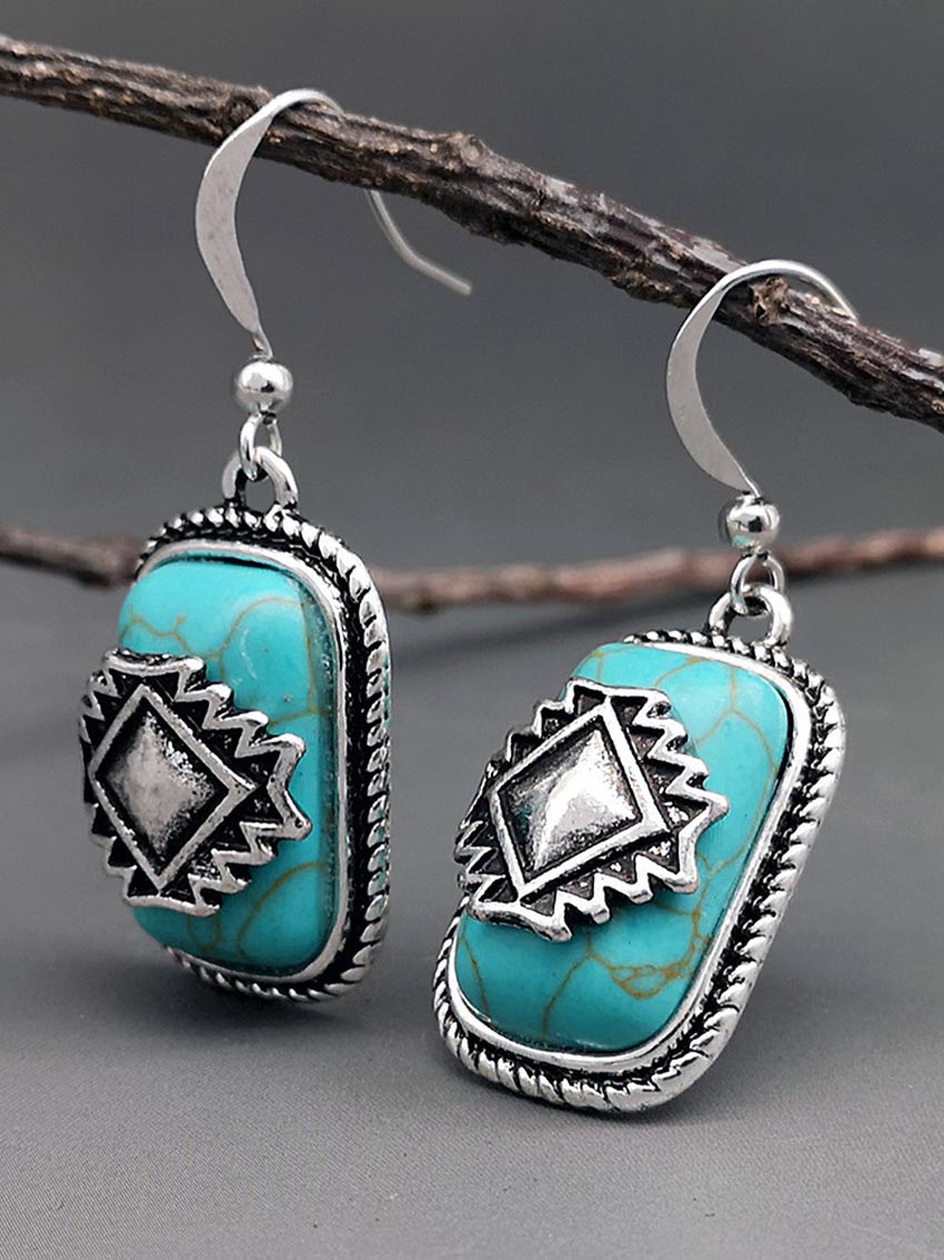 Retro Geometric Earrings With Turquoise Inlays