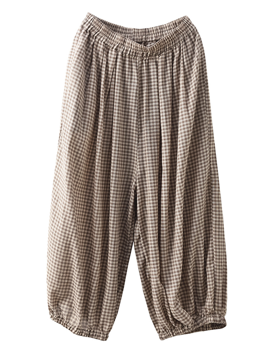 Summer Plaid Cotton Harem Pants Bn1021