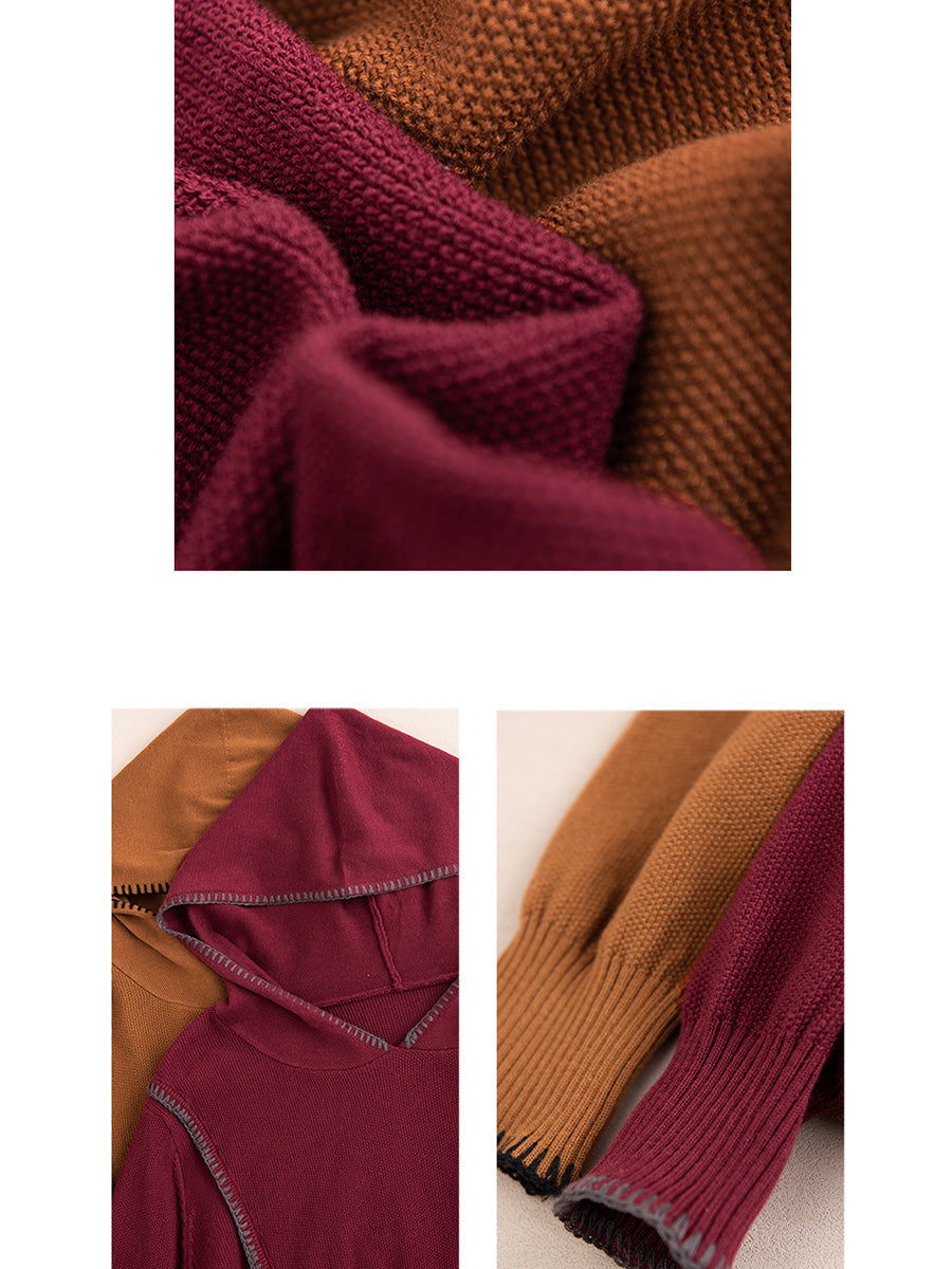 Autumn Split Hem Knit Hooded Blouse Ai1066