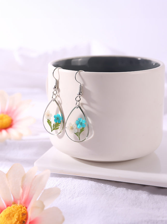 Van Gogh Water Color Pressed Flower Tear Drop Earrings