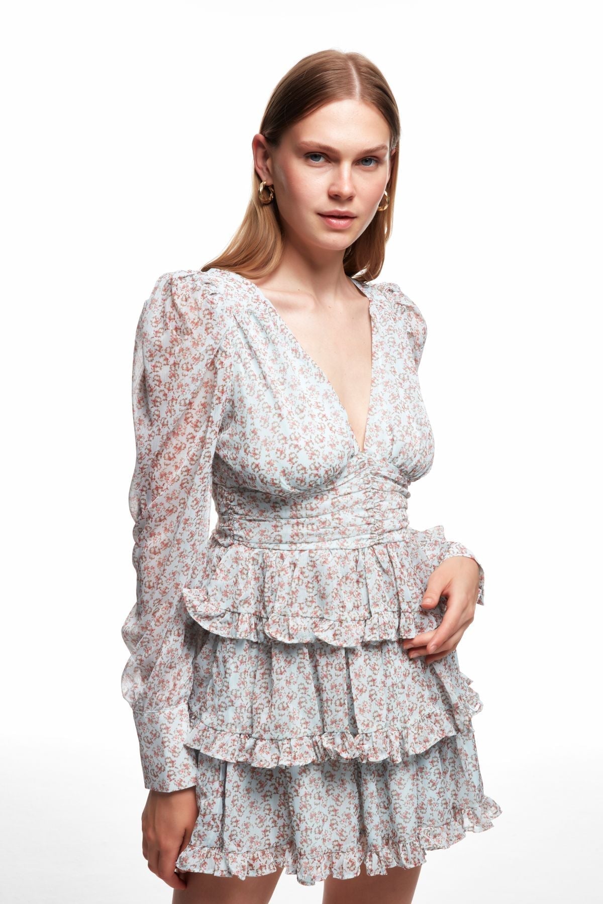 Lantern Sleeve Backless Mini Dress
