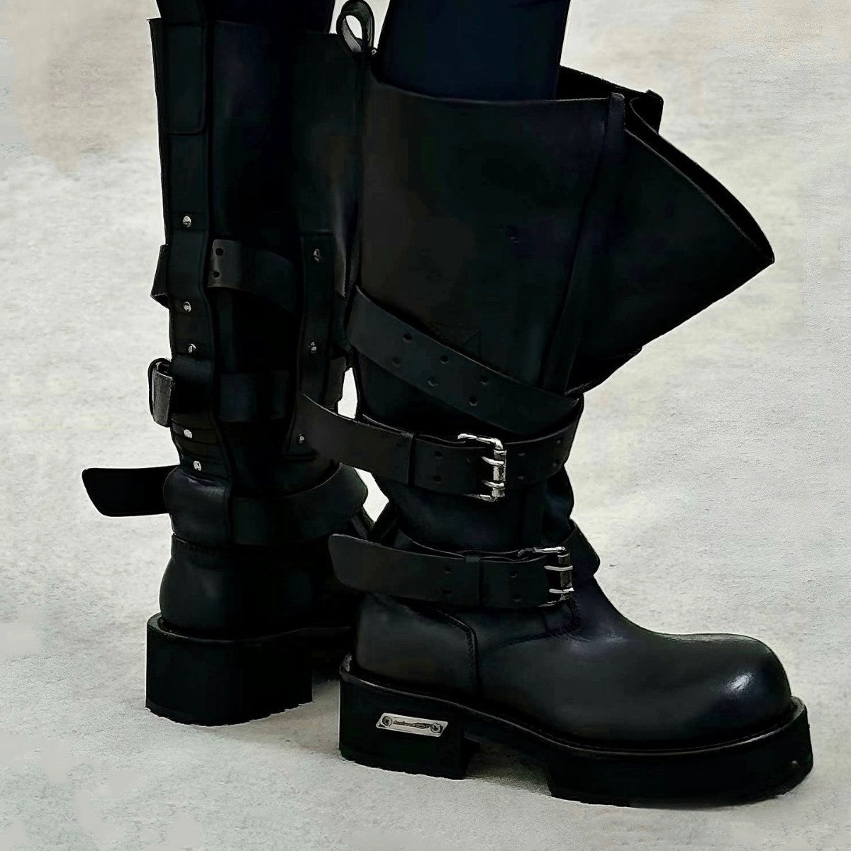 Belt Buckle Poison Drawstring Big Tube Circumference Thick Bottom Boots