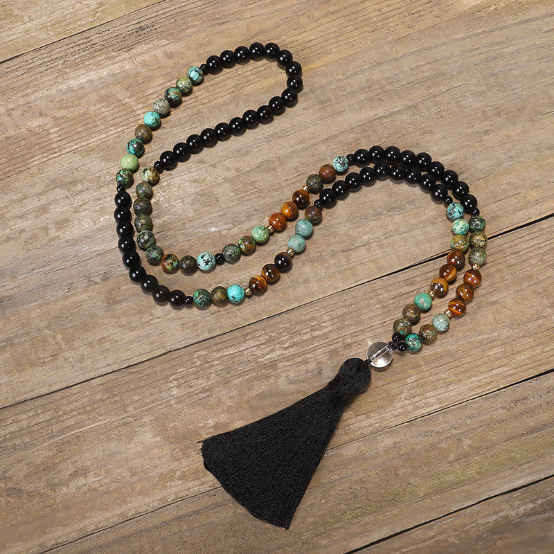 108 Bead Tiger Eye Turquoise Gemstone Mala Bracelet
