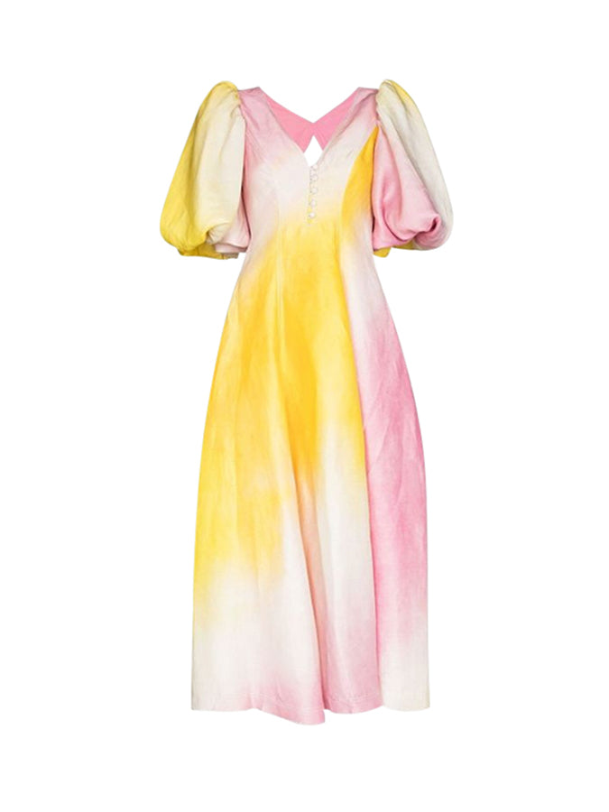 Ombre Puff Sleeve Maxi Dress