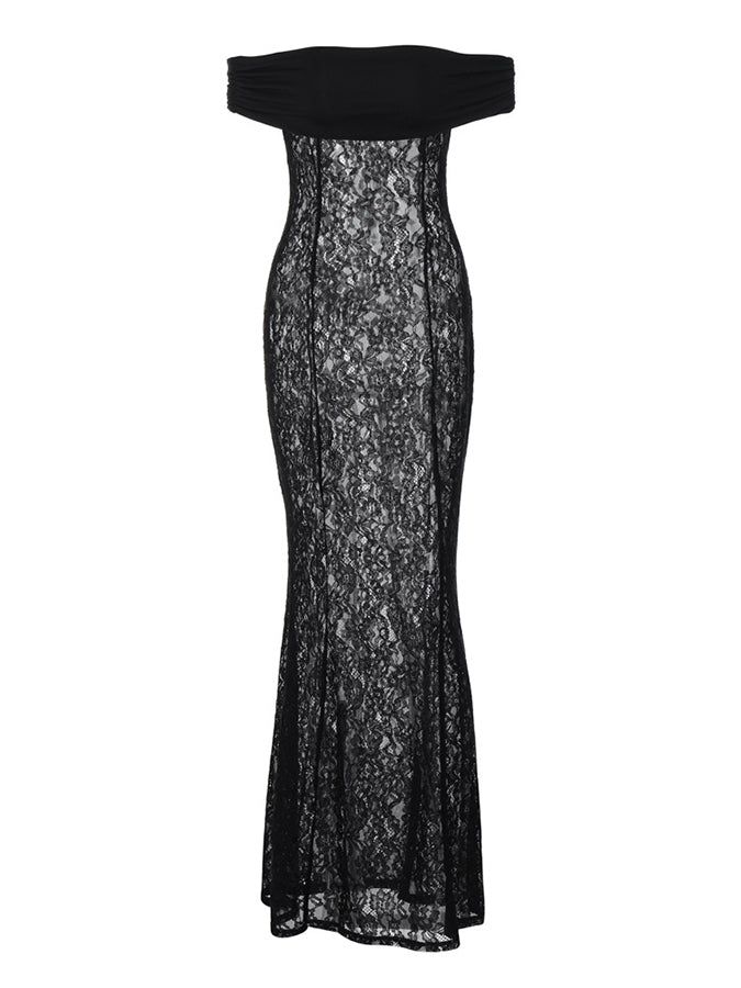 Lace See-through Off Shoulder Mermaid Maxi Dress
