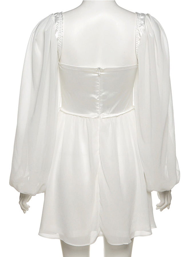Long Sleeves Square Neck Croset Mini Dress