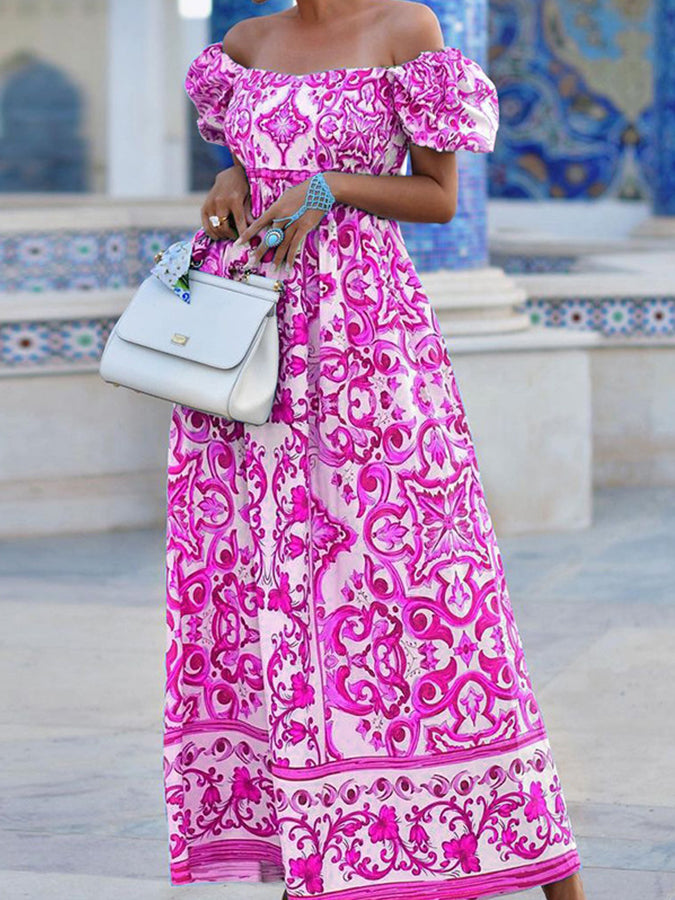 Off Shoulder Printed Maxi Dress