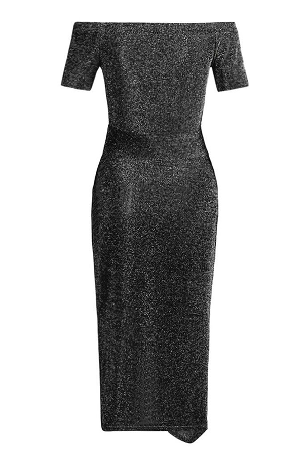Slit Sequined Off the Shoulder Wrapped Skirt Dresses(3 Colors)