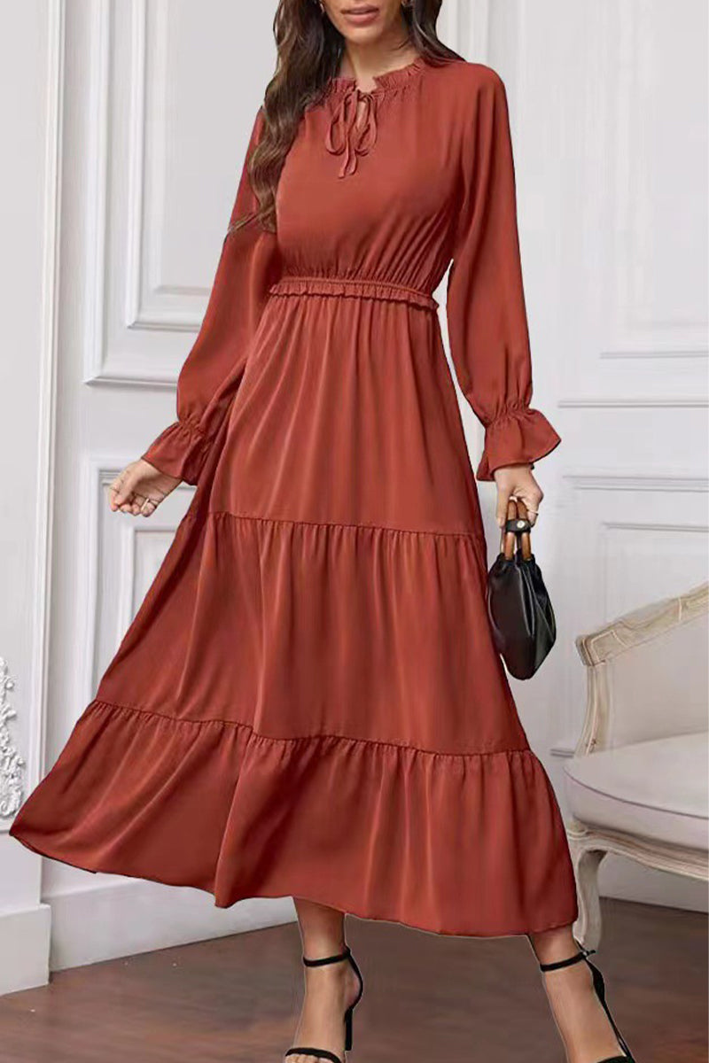 Frenulum Lotus Leaf Collar Long Dress Dresses(8 Colors)
