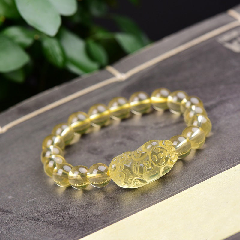 Buddha Stones Fengshui Citrine Pixiu Wealth Bracelet