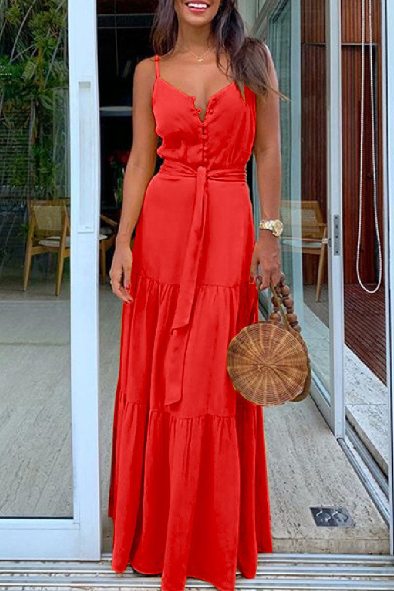 Backless Spaghetti Strap Long Dresses