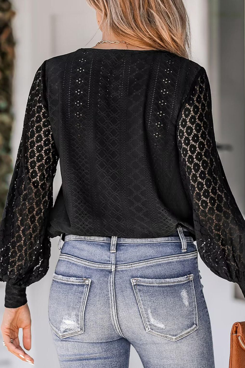 Street Color Lace V Neck Blouses