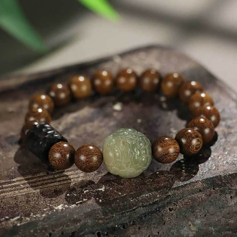 Buddha Stones Sandalwood Bodhi Seed Pixiu Ebony Wood Bead Healing Bracelet