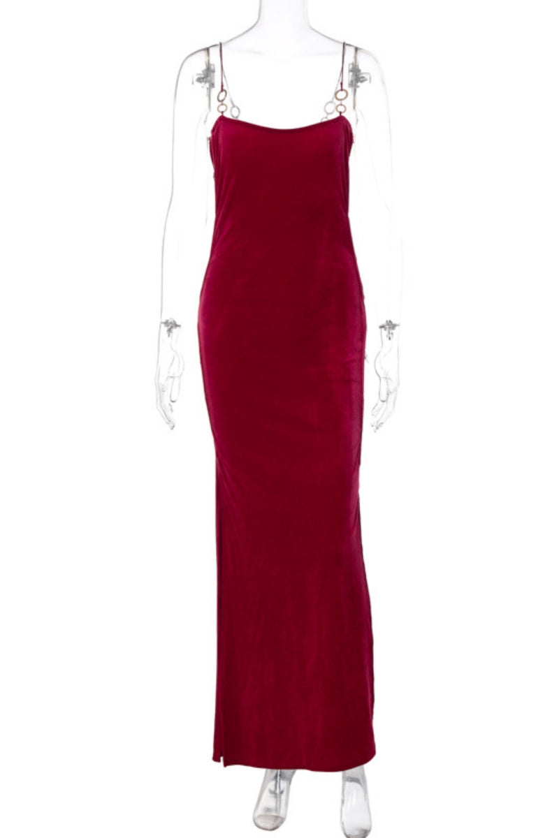 Hollow Out Slit Spaghetti Strap Long Dresses