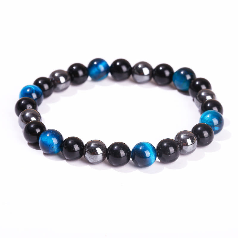 8mm Tiger Eye Obsidian Hematite Bracelet for Protection