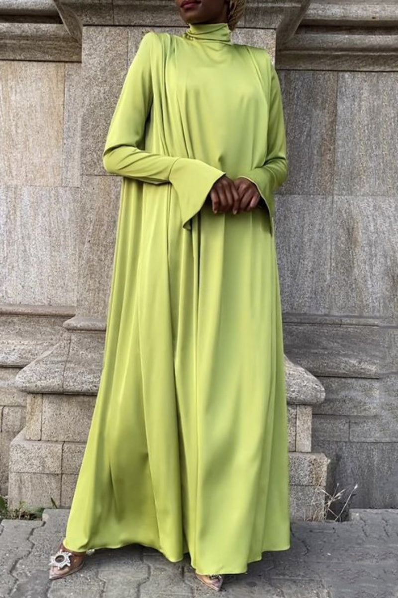 Color Basic Turtleneck Long Dresses