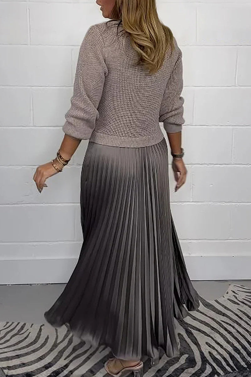 Patchwork Contrast O Neck Long Dresses(9 Colors)