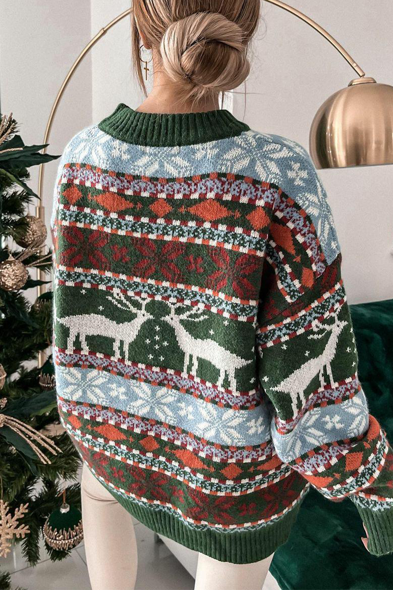 Wapiti Snowflakes Weave Contrast O Neck Sweaters(3 Colors)