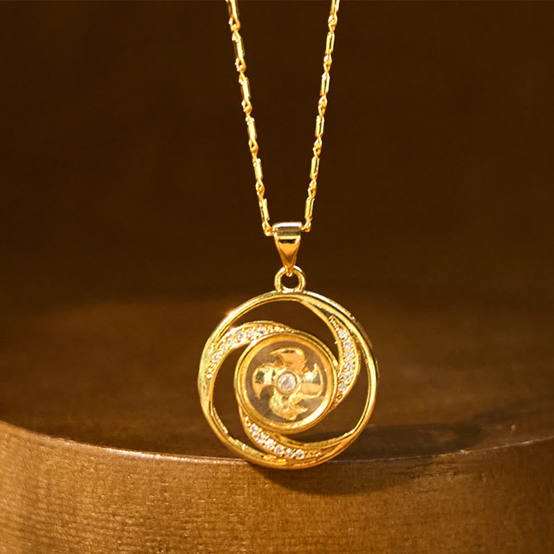 Buddha Stones Gold Plated Copper Brass Rotatable Windmill Luck Necklace Pendant