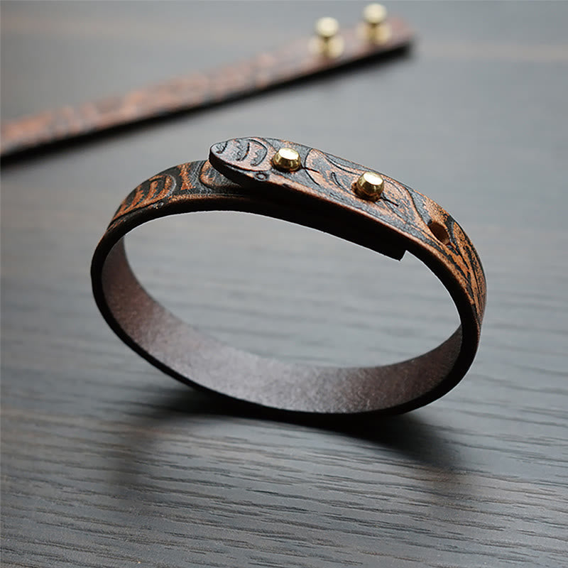 Buddha Stones Printed Leather Adjustable Buckle Balance Bracelet