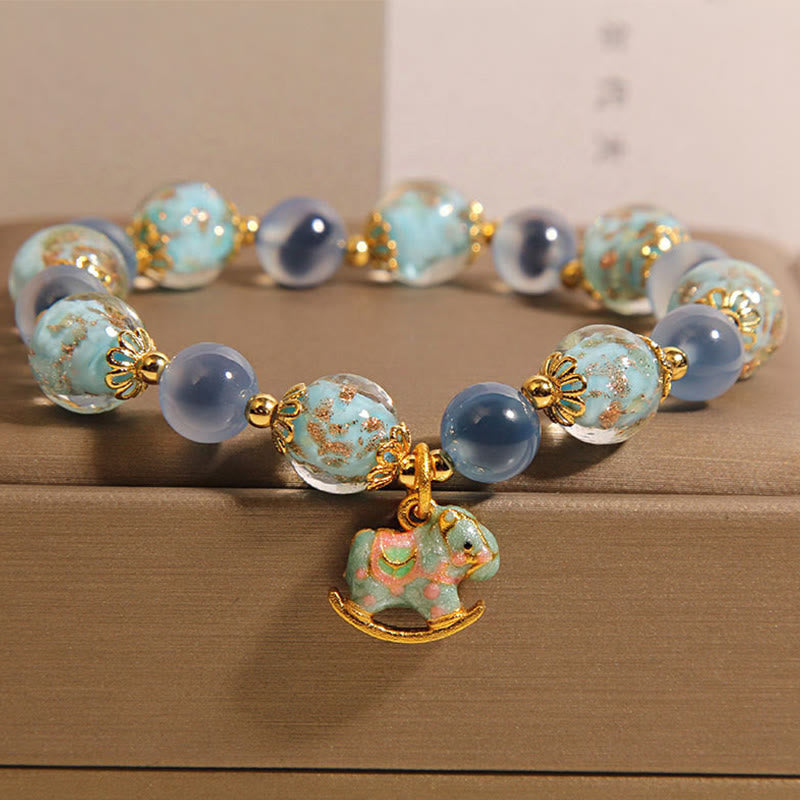 Buddha Stones Natural Candy Agate White Crystal Year of the Horse Strength Bracelet