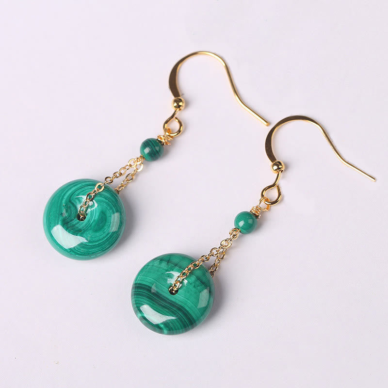 Buddha Stones Natural Malachite Peace Buckle Calmness Earrings