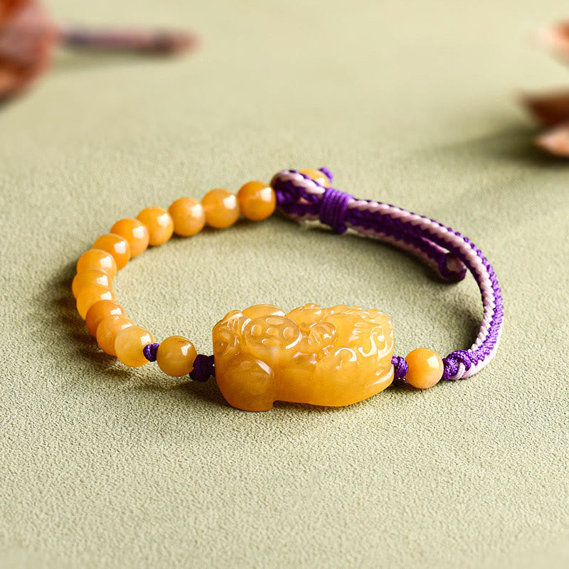Buddha Stones Golden Silk Jade Beads Pixiu Wealth Bracelet