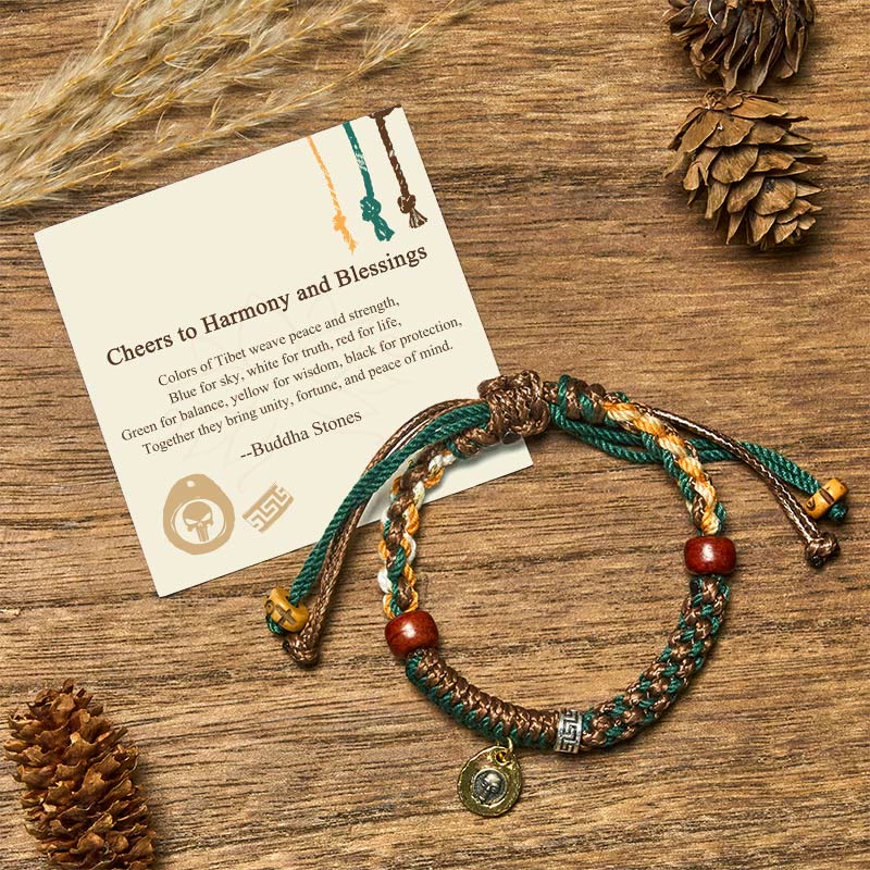 Buddha Stones "cheers to Harmony and Blessings" Tibetan Rope Bracelet Includes Gift Message Card