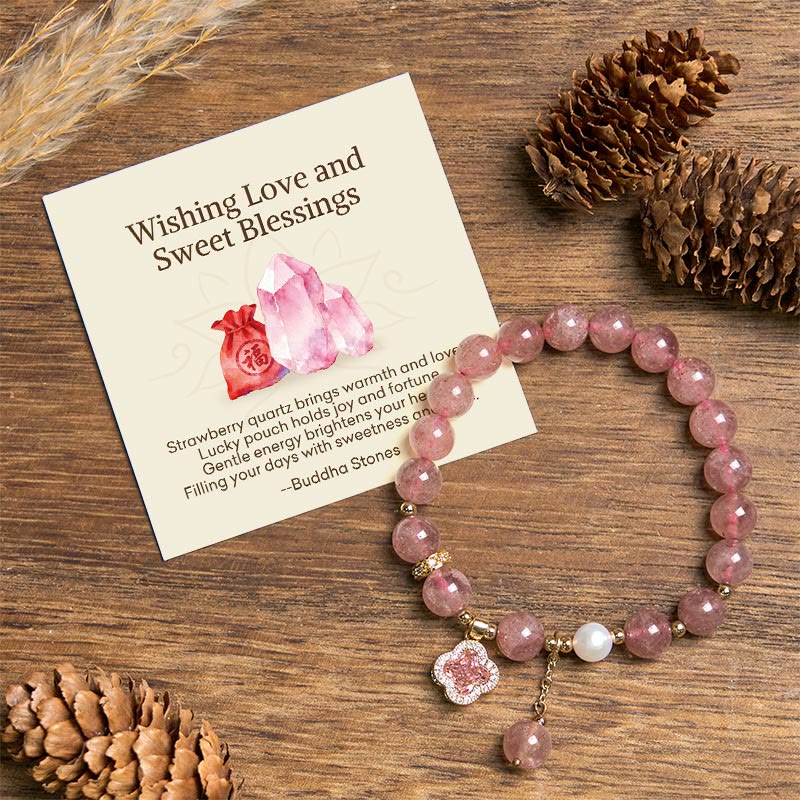 Buddha Stones "wishing Love and Sweet Blessings" Quartz Bracelet Includes Gift Message Card
