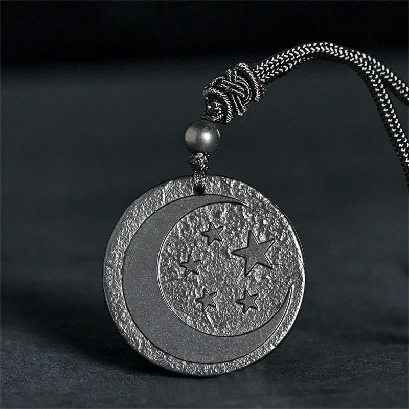 Buddha Stones Moon Star Round Design Authentic Shungite Stone Protection Necklace Pendant
