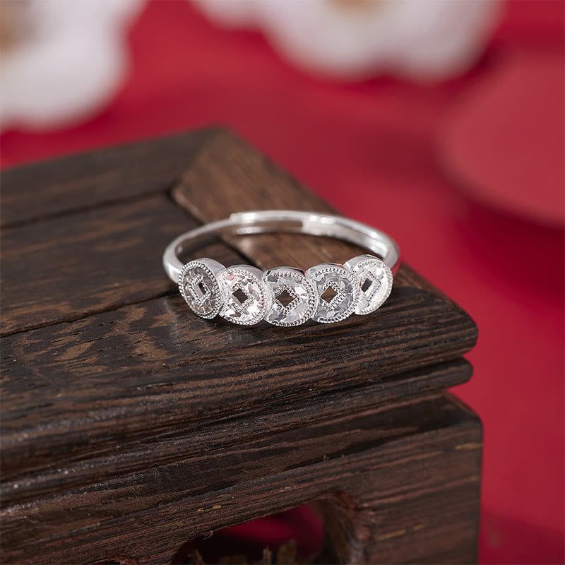 Buddha Stones 925 Sterling Silver Five-emperor Coins Protection Ring Bracelet Necklace Pendant