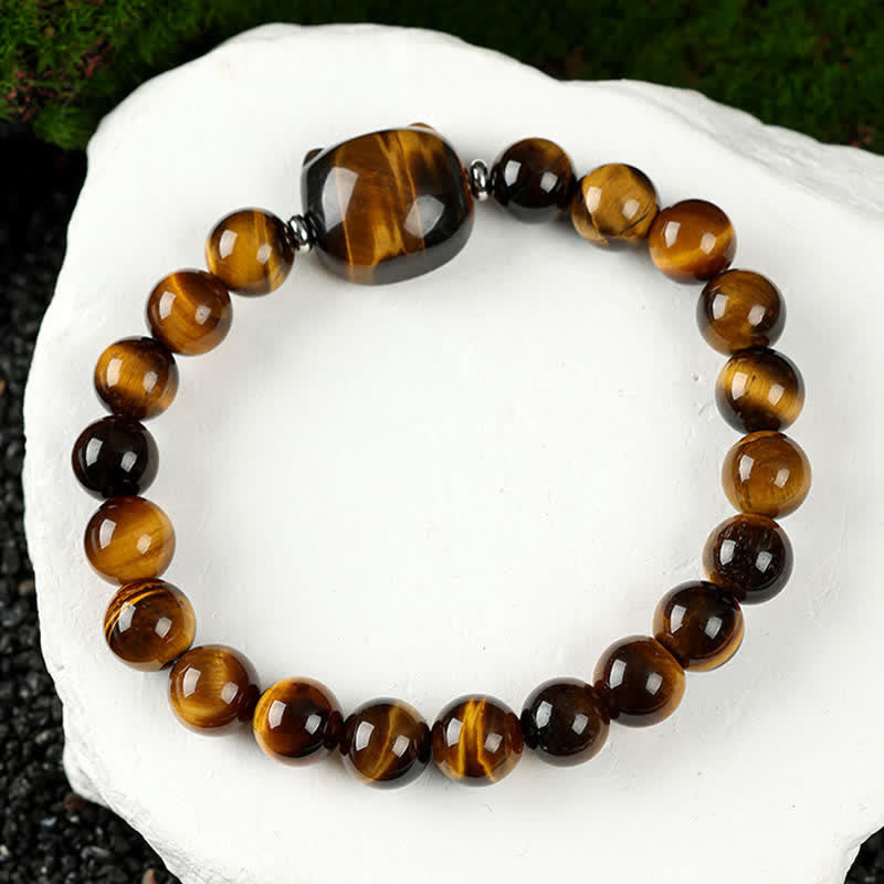Buddha Stones Cat Design Blue Lace Agate Clear Quartz Beaded Bracelet