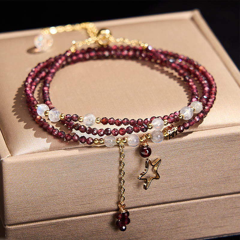 Buddha Stones Natural Garnet Stars Triple Wrap Passion Bracelet