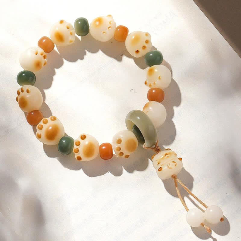 Buddha Stones Natural Bodhi Seed Cat Paw Design Wealth Bracelet