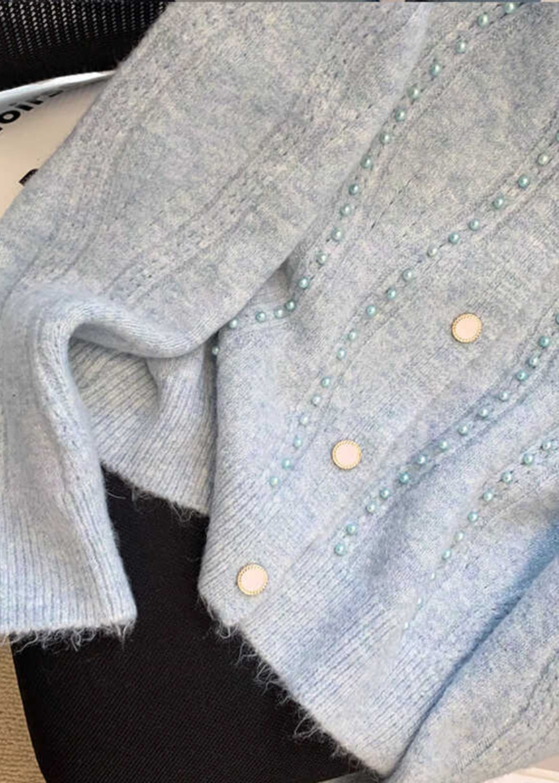 Unique Blue Nail Bead Cotton Knit Cardigans Fall Wd034