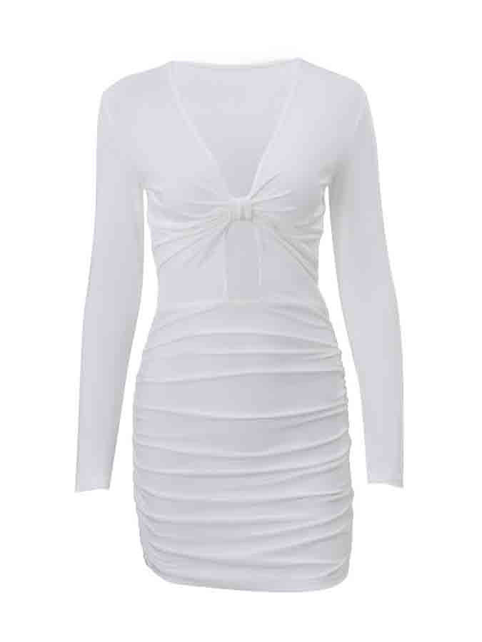 White Long Sleeves Slim Mini Dress