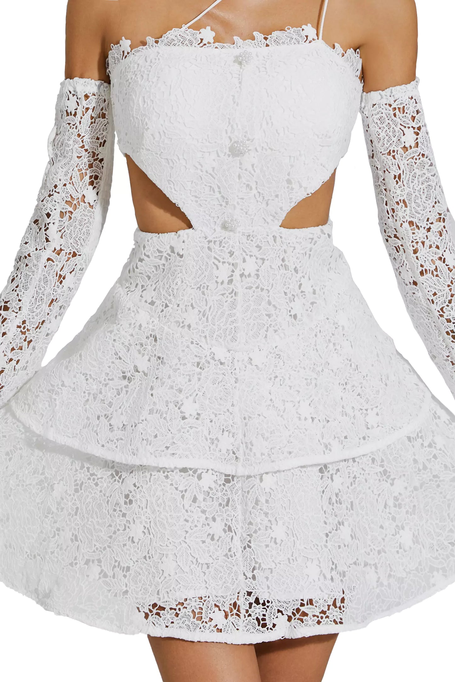 Deborah White Lace Cut Out Mini Dress