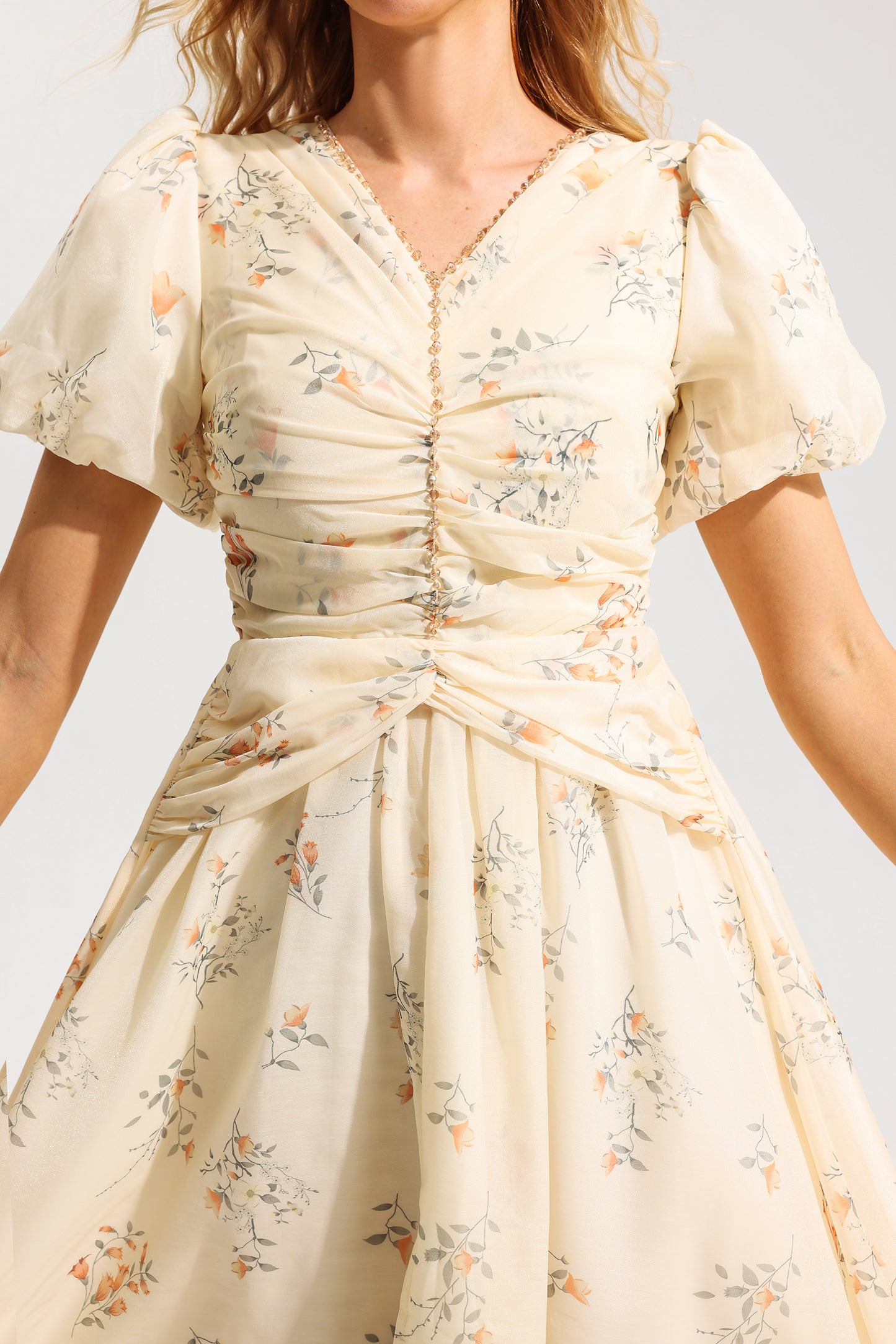 V-neck Short Sleeve Midi Dress