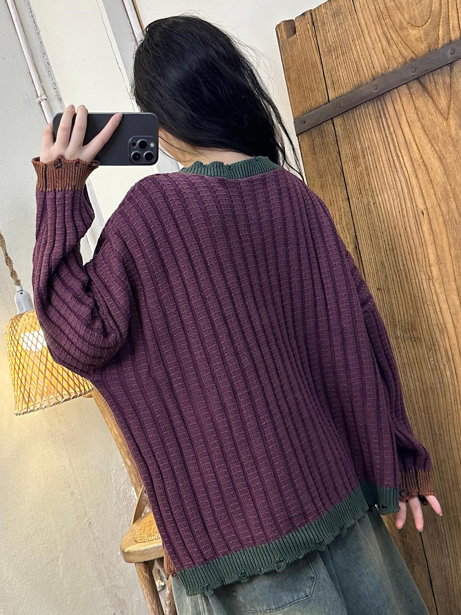 Artsy Autumn Colorblock Knit Cardigan Sweater Coat Ah1026