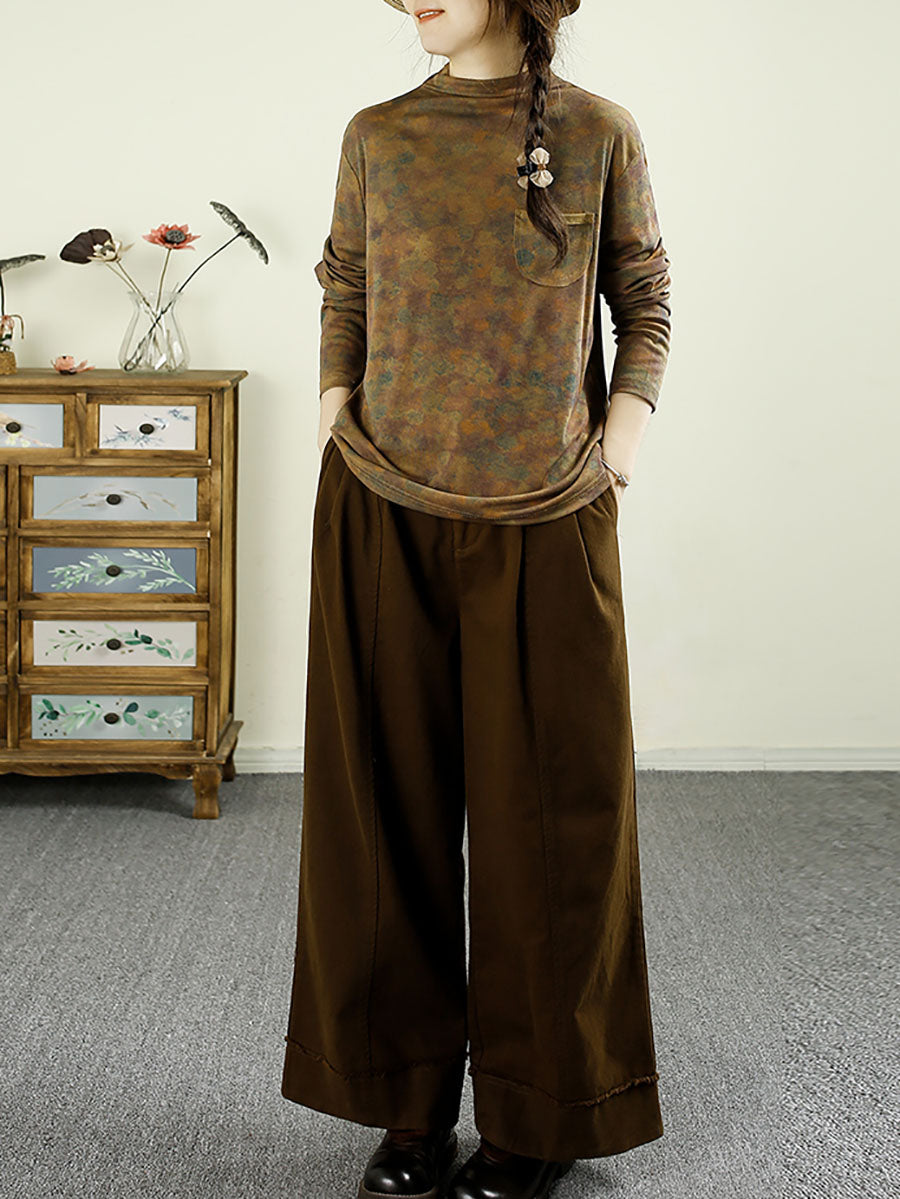 Autumn Artsy Turtleneck Pocket Cotton Blouse Ax1043