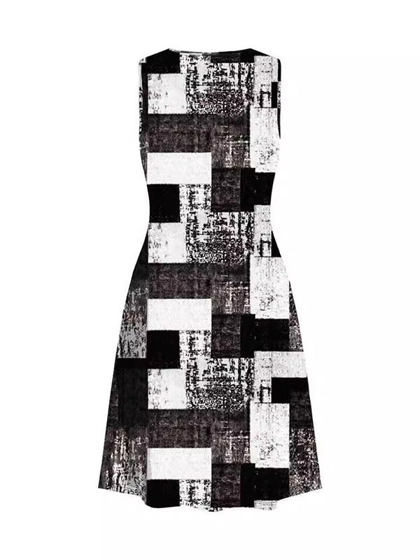 Sleeveless Plaid Round-neck Mini Dresses