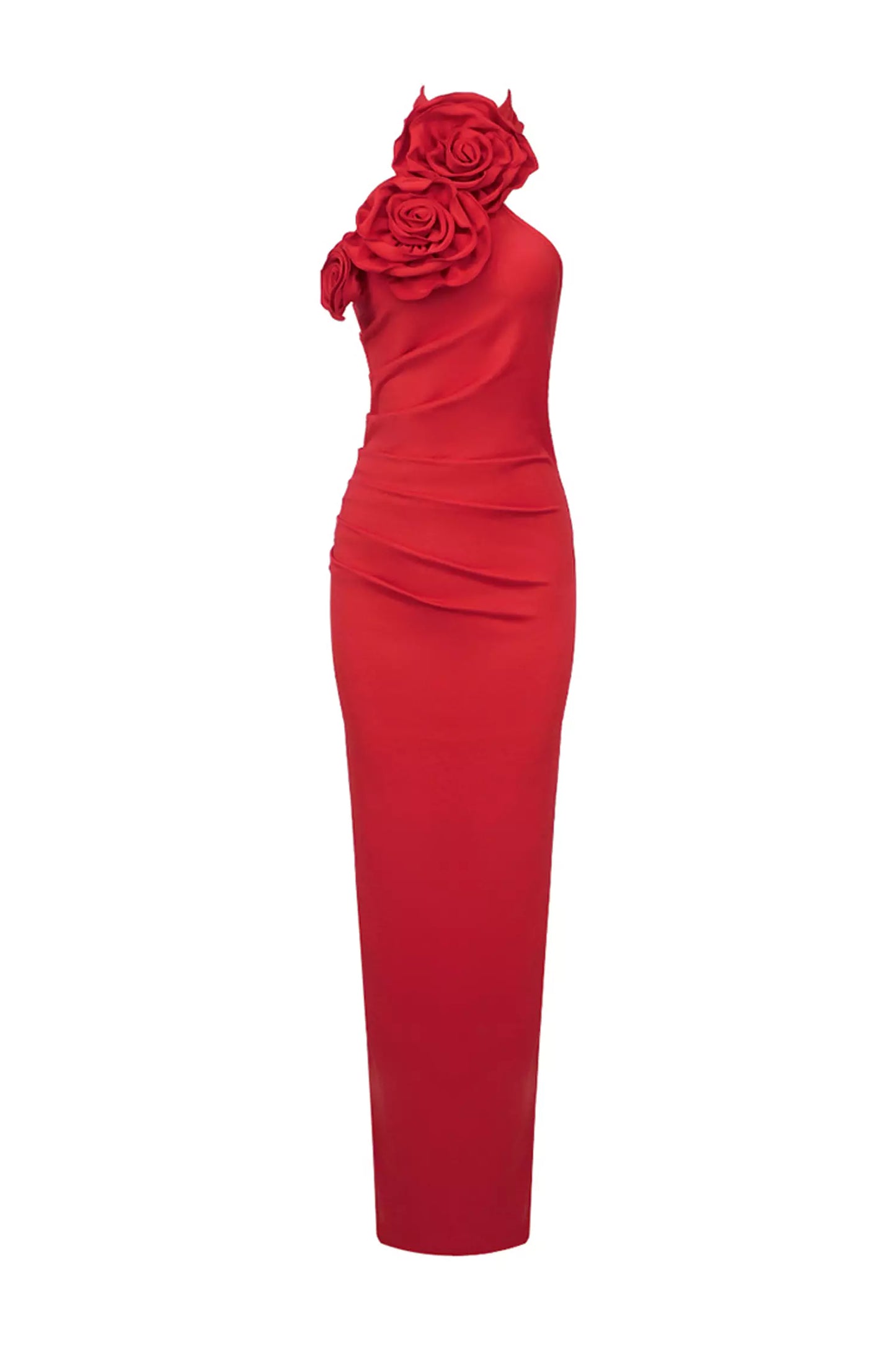Aylin Red Ruched Halter Maxi Dress