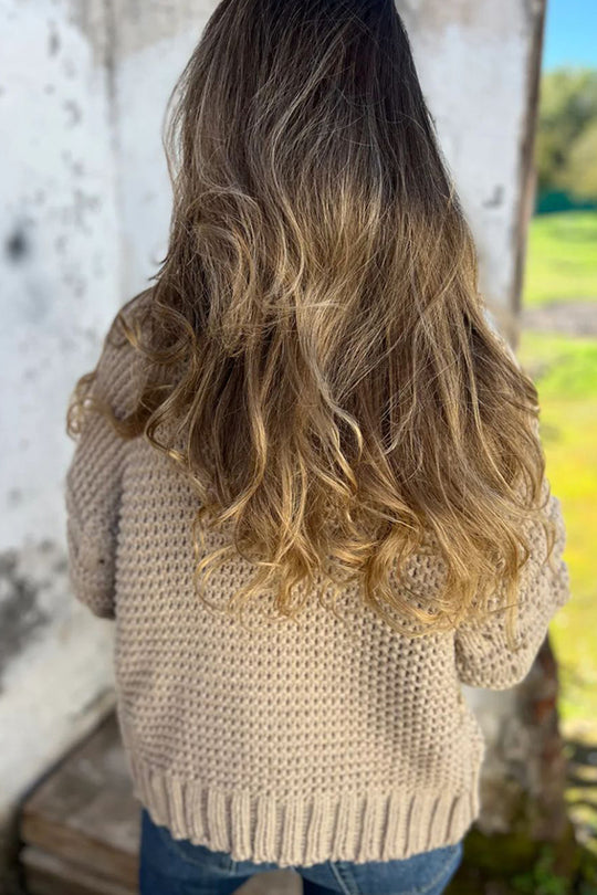 Knit Color V-neck Long-sleeved Cardigan