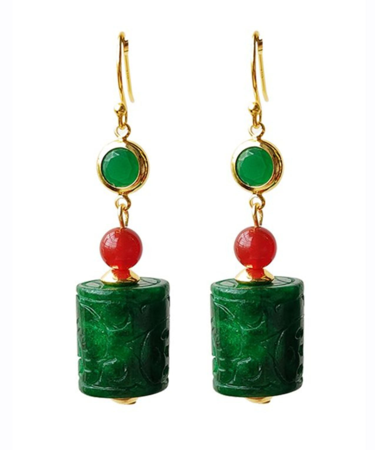 Green 14k Gold Dry Green Jade Agate Drop Earrings