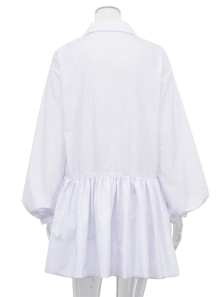 Folds Slim Mini Dresses for Lapel Loose Vestido Para Mujer Autumn Dress Woman