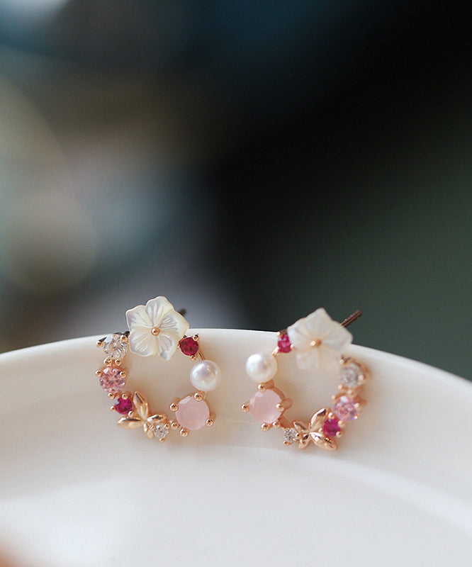 Pink Copper Overgild Zircon Hoop Earrings