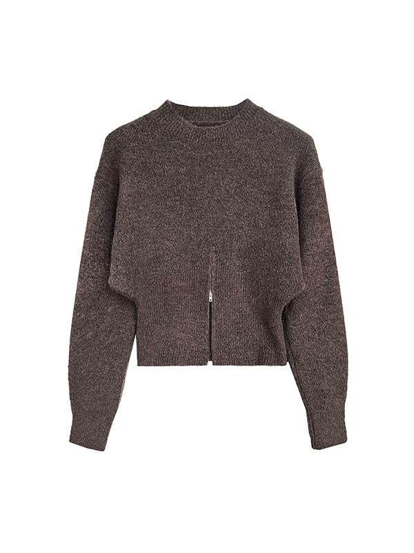 Urban Coffee Mock Neck Zipper Slit Hem Long Sleeve Sweater Qx004