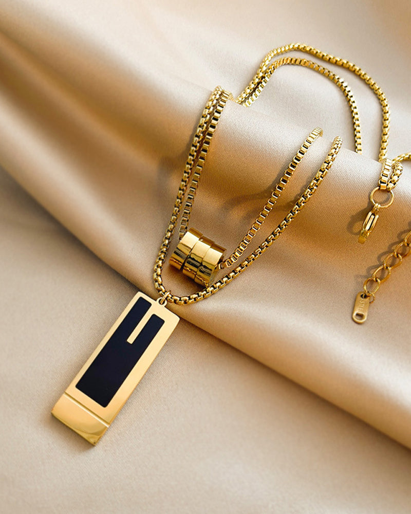 Double Long Necklace in Titanium Steel