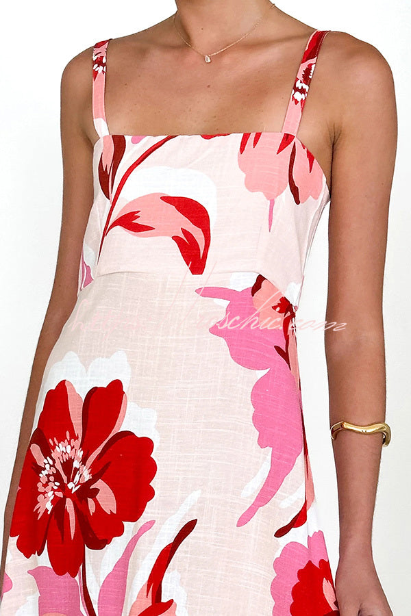 Print Strap Square Neck Large Hem Maxi Dress